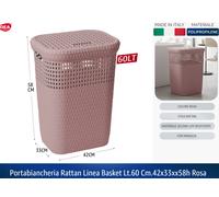 cesta Portabiancheria con coperchio in plastica effetto Rattan, 60 L, 42x33x58