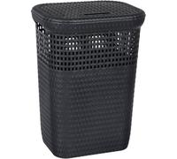 cesta Portabiancheria con coperchio in plastica effetto Rattan, 60 L, 42x33x58