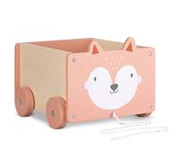 Navaris Cesta Portagiochi Bambini con Ruote - Contenitore Porta Giocattoli in Legno - Toys Box Rettangolare Giochi Bimbi 5,5l - Design Volpe