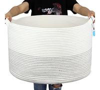 Cesta portaoggetti Casaphoria in corda di cotone, misura XXXL da 55,1 cm x 55,1 cm x 35,1 cm, cesto portabiancheria in tessuto per coperte, trapunte, cuscini, con manico, con cuciture nere, bianco