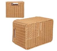 Cesta Portaoggetti Rettangolare con Coperchio, Telaio in Ferro Marrone | Intreccio Effetto Vimini, Struttura Rinforzata, Maniglia Laterale, per Casa e Scaffale, Accessori e Asciugamani