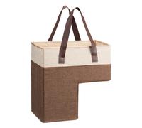 Navaris Cesta per Scale - Borsa Portaoggetti con Manici Pelle PU - Cesto Portabiancheria Pieghevole Effetto Lino - Cestino a Forma di L - Cachi Avorio