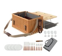 Cesta Valigetta da Pic Nic per 4 Persone 21 Pezzi in Vimini Marrone Chiaro