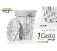 CESTA VIMINI Portabiancheria CONTENITORE BAGNO SALOTTO TONDA BIANCO HOME 4355CM