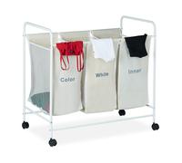 Relaxdays Ceste Portabiancheria, 3 Scomparti con Etichetta, Ruote con Bloccaggio, Volume 100 L, HLP: 76x80x46 cm, Beige