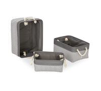 Relaxdays Ceste Portaoggetti in Set da 3, Cestini in 3 Grandezze, a Righe, Motivi Marittimi, in Stoffa, Grigio Bianco, Poliestere