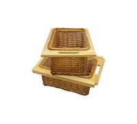 Cestelli Estraibili in Vimini per Cucina Cassetti Organizzazione Credenza Cesto in Vimini con Telaio e Binari in Legno di Faggio per Dispensa da 40cm Organizza Unità 40 cm con Viti GRATIS - 2 Cesti