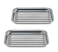 GOURMEO Cestello Barbecue - Set di 2 Teglie - Teglia Rettangolare Acciaio Inox - Accessori Barbecue - Griglia Verdure Carne Pesce - Vaschette Bbq Riutilizzabili per Grigliate - 35 x 24 cm