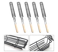 Cestello Barbecue Set 5 Pezzi Rete in Metallo con Manico in Legno per Cucinare A
