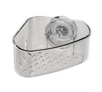 Cestello di scarico angolare con ventosa, per lavello, ventilazione, regolabile, compatto, in plastica, per cucina, bagno, doccia, adatto per 15,5 x 7 x 6 cm, trasparente, nero e bianco (trasparente)