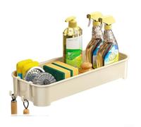 Cestello di scarico per lavello da parete, senza fori, in acciaio inox, con ganci, organizer da cucina, per utensili, strofinacci, salvaspazio, grigio (bianco B)