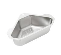 Cestello di scarico triangolare for lavello da cucina in acciaio inox, ripiano for scolapiatti for frutta e verdura, barra portaoggetti con ventosa(Milky white)