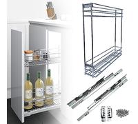 Cestello Estraibile Cucina, Carrello Scorrevole Ammortizzato Acciaio Inox Estrazione Totale - Porta Bottiglie Barattoli Utensili (Per Modulo 30 CM)