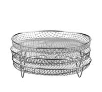 Cestello for essiccatore impilabile a 3 strati, vassoio rettangolare in acciaio inox for friggitrice ad aria, accessori for barbecue e grill(Round)