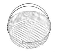 Cestello in rete per friggitrice ad aria in acciaio inossidabile con manico pieghevole, diametro 20,3 cm, compatibile con friggitrici ad aria 6QT 8QT, cestello antiaderente per cottura a vapore per