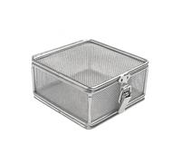 Cestello inox 304 con coperchio, griglia fine 0,5 mm, vassoio di pulizia | Cestello con coperchio a scatto per piccoli pezzi: lab, salone, officina, cucina, si asciuga(12x12x5cm)