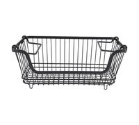 Cestello metallico per congelatore impilabile, parte anteriore aperta con maniglia pieghevole per frigorifero congelatore, per organizzare verdure, snack di frutta, metallo nero