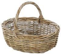 Cestello per fioriere Dehner Rattan con manico, circa 46 x 39 x 18 cm, treccia di vimini, grigio / marrone