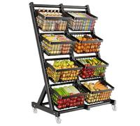 Cestello per frutta impilabile con ruote bloccabili, versatile rabbia per verdure, patate, bevande, dispensa e soggiorno, pesante