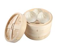 Cestello Per La Cottura a Vapore in Bambù Cestello Per Dim Sum Cinese a 2 Livelli da 21,7 Pollici con Coperchio Per Gnocchi a Vapore Per Cottura di Verdure di Pollo Pesce Dim Sum(22 cm)