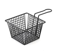 Cestello per patatine fritte mini quadrato, porta patatine fritte in acciaio inossidabile, cestino per alimenti leggero per patatine fritte da 4,13 × 3,3 × 2,5 pollici con manico (Nero S(300ml))