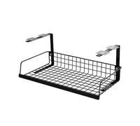 Cestello portaoggetti in rete metallica sottopensile, estraibile sotto ripiano, aggiuntivo per cucina, ufficio, guardaroba, credenza, autoadesivo, 17,3x8,5x6,7 pollici, nero,Black-17.3x8.5x6.7in