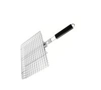 Cestello professionale in acciaio antiruggine per barbecue, 32 cm, con manico lungo, ideale per grigliare all'aperto e interni, cestino per bistecche, hamburger e frutti di mare