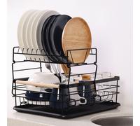 Navaris Cestello Scolapiatti con Manici e Vassoio Anti Sgocciolamento - Rastrelliera Asciuga Posate - Scola Piatti Stoviglie da Appoggio - Dish Drying Rack 42,5 x 31,5 x 14 cm Nero