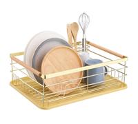 Navaris Cestello Scolapiatti con Manici Vassoio Anti Sgocciolamento - Rastrelliera Asciuga Posate 42,5 x 31,5 x 14 cm Scola Piatti da Appoggio Cucina Oro