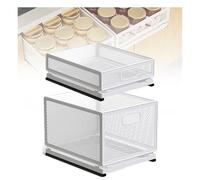 Cestello Scorrevole Per Armadietto, Autoadesivo, Con Maniglia, In Acciaio Al Carbonio Resistente, Soluzione Di Stoccaggio Per Cucina, Bagno E Armadio, Bianco - 35X50X10Cm,White-35x50x10cm+35x50x21cm