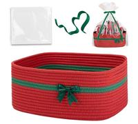 Cesti di Natale, cesto intrecciato da 14x10x6in con corda con nastro e sacchetti trasparenti, scatola decorativa vuota per la festa di Natale regali (rosso)
