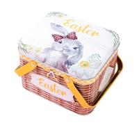 Cesti di Pasqua - Cesto in metallo con coperchio e maniglia - Scatola di Pasqua in ferro bianco robusto - Scatola di caramelle vintage per feste di fine anno, riempimento di cioccolato, , Ca