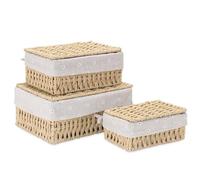 Cesti Intrecciati, Set di 3 Cestini Portaoggetti Intrecciati, Corda in cotone Macramè Fatto a Mano Boho per Giocattoli, Cosmetici, Bagno, Portaoggetti per Carta Igienica (Beige)