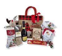 Cesti Natalizi Speciale Italia - Confezione Regalo Alimentare Borsa di Natale, Cesto Natalizio con Panettone da 500g, Spumante e Prodotti Dolciari, 8 pezzi