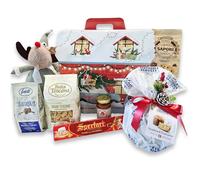Cesti Natalizi Speciale Italia - Confezione Regalo Casa del Natale, Cesto Natalizio Gastronomico con Panettone da 500g, Spumante e Prodotti Alimentari, 8 pezzi