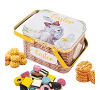 Cesti pasquali - Scatola per caramelle in ferro e metallo con coperchio e manico | Robusto porta al cioccolato in banda stagnata, elegante contenitore per la conservazione, calze natalizie pe