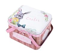 Cesti pasquali - Scatola per caramelle in ferro e metallo con coperchio e manico | Robusto porta al cioccolato in banda stagnata, elegante contenitore per la conservazione, calze natalizie pe
