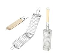 Cesti per grill rotolante per nidificazione, cestello alla griglia arrotolabile | Cestello pieghevole per barbecue - Set di 2 attrezzi per grigliare in acciaio inox con manico in legno per il