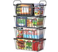 Cestini Congelatori WELDUN con Maniglia Pieghevole, Confezione da 6 Contenitori Organizzatori Stackabili per Congelatore Piccolo da 99L 198L, Contenitori di Stoccaggio in Metallo con Utilizzo dello