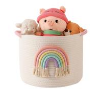 Cestini di immagazzinaggio dei giocattoli, cesto di stoccaggio in corda di cotone tessuto con decorazione arcobaleno per bambini, cestini per coperte, organizer per giocattoli, cestino arcobaleno per