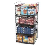 Cestini organizer per congelatore, confezione da 4, espandibili, impilabili | Con maniglie pieghevoli, flusso d'aria a 360°. Per congelatori verticali, congelatori, frigoriferi, dispense