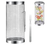 Cestini per Barbecue,Cestello per Grigliare Rotante,Cestini per Barbecue Rotondi in Acciaio Inox,Cestello Cilindrico per Grigliate,Griglie Portatili,Accessori Barbecue per Verdure e Gamberi,1 pezzi