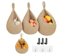 Cestini per frutta da appendere alla parete in stile bohémien, per cucina, confezione da 3 pezzi, con 6 ganci resistenti, cestino da appendere per verdure per organizzare la casa a goccia, per