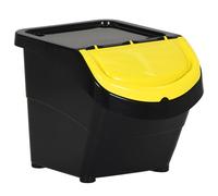 Cestini per Rifiuti Impilabili con Coperchi 3pz Neri in PP 78 L