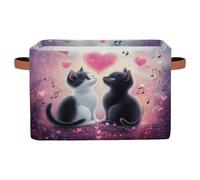 Cestini pieghevoli per scaffali armadi, per San Valentino, amanti dei gatti a forma di cuore, organizer con manici, scatola portaoggetti pieghevole in tessuto per camera da letto, vestiti, stanza dei