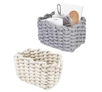 Cestini Portaoggetti, 2 Pezzi Cesto portaoggetti in corda di cotone intrecciato, Cestini in Corda di Cotone, Cestino Portaoggetti da Bagno, Cestini Portaoggetti Decorativi Rettangolari(Grigio+Bianco)