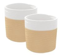 Cestini Portaoggetti 2pz Beige e Bianco 28x28 cm Cotone | Corde intrecciate 60% cotone 40% poliestere, pieghevole, due maniglie, uso cameretta, soggiorno, camera da letto