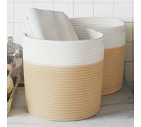 Cestini Portaoggetti 2pz Beige e Bianco Ø28x28 cm in Cotone