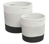 Cestini Portaoggetti 2pz Bianco e Nero in Cotone, 28 x 28 cm e 20 x 20 cm | Corde intrecciate cotone e poliestere, design pieghevole salvaspazio, due maniglie robuste, uso versatile in casa