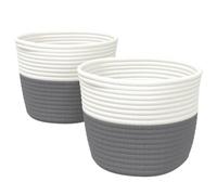 Cestini Portaoggetti 2pz Grigio e Bianco Ø24x18 cm in Cotone | Corde intrecciate cotone 60% poliestere 40%, due maniglie robuste, design pieghevole salvaspazio, uso multiuso in casa